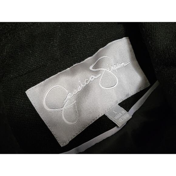 Jessica Simpson Coat Womens Large Black Wool Blend Belted Flare Peacoat Jacket - Picture 2 of 10